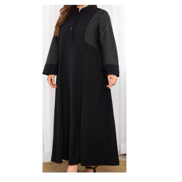 Shein Women Solid Color Simple Style Dress, Casual Modest Long Sleeve, Maxi - Picture 3 of 4